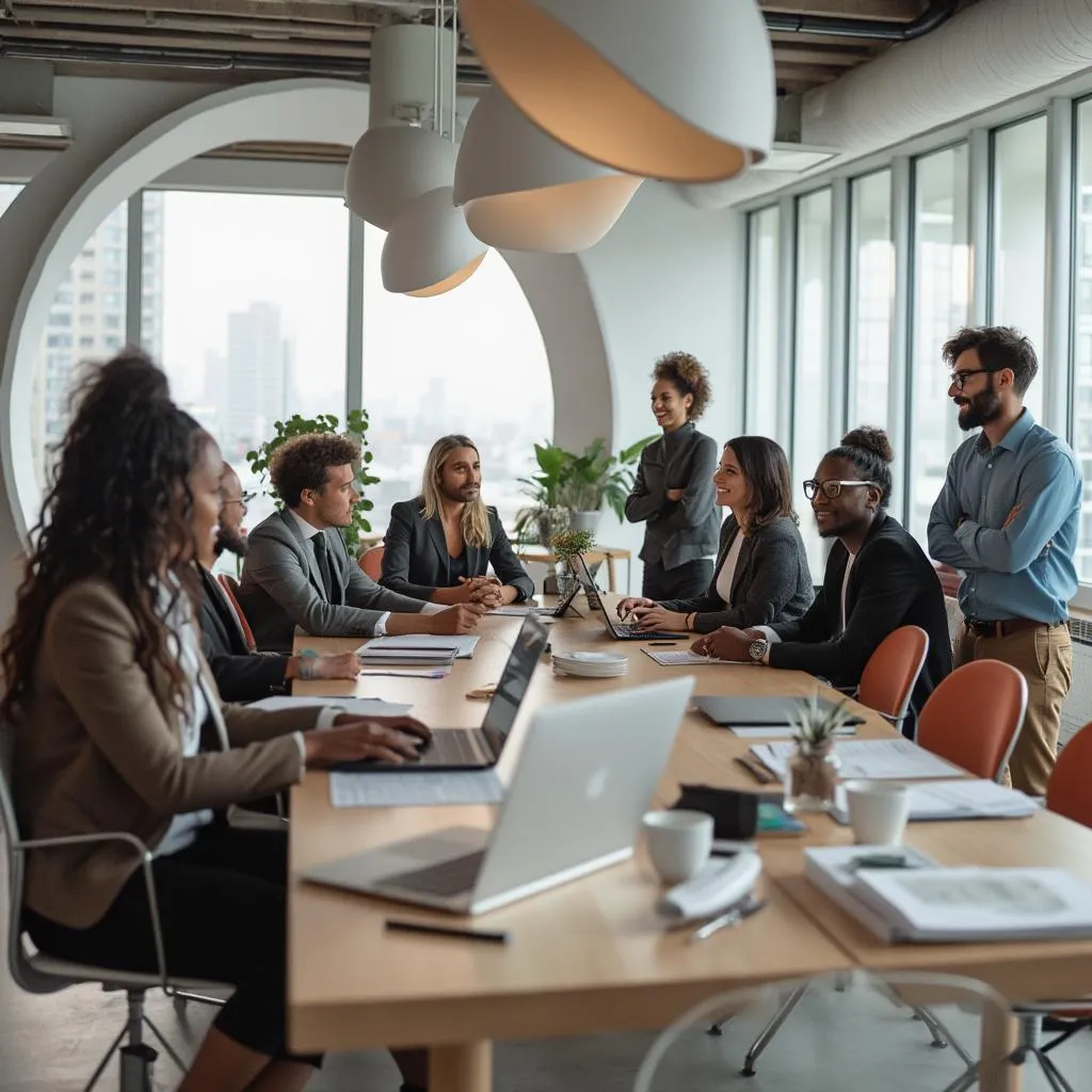 Equipo de consultores empresariales en reunión estratégica